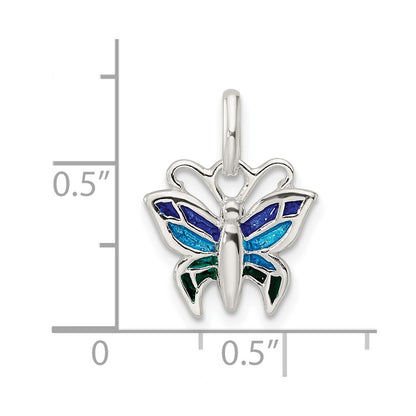 Sterling Silver Polished Enameled Butterfly Pendant