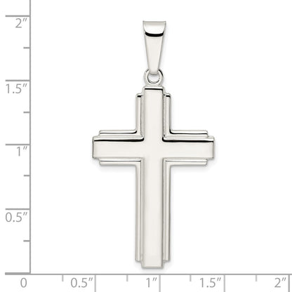 Sterling Silver Polished w/Edge Lines Latin Cross Pendant