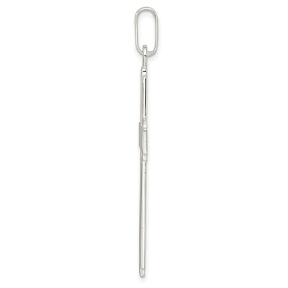 Sterling Silver Polished w/Edge Lines Large Latin Cross Pendant