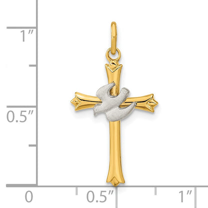 Sterling Silver Gold-plated Polished and Satin Cross and Dove Pendant