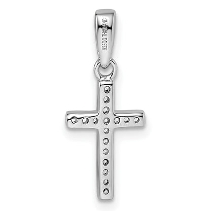 Sterling Silver Rhodium-plated CZ Cross Pendant