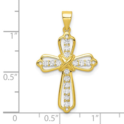 Sterling Silver Gold-tone CZ Cross Pendant