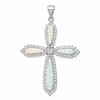 Sterling Silver RH-plated White Created Opal & CZ Border Cross Pendant