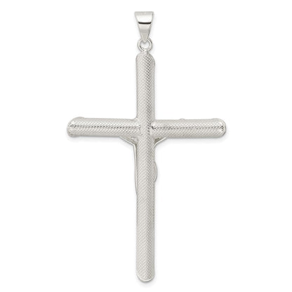 Sterling Silver Polished and Texture Tube Crucifix Cross Pendant