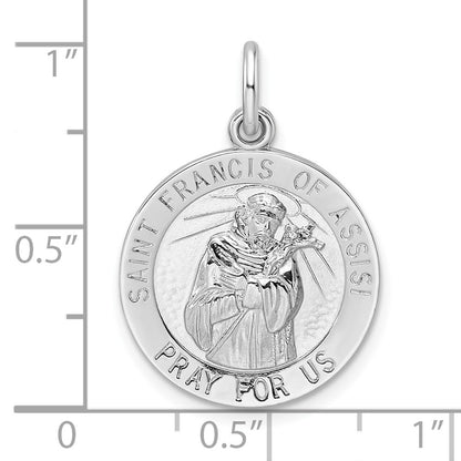 Sterling Silver Rhodium-plated Polished Solid Saint Francis Pendant