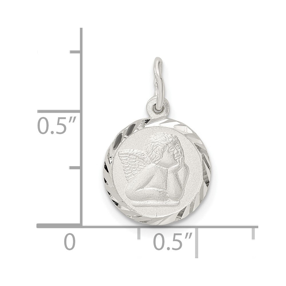 Sterling Silver Polished Satin and D/C Cherub Circle Charm
