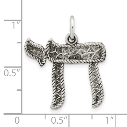 Sterling Silver Solid Antiqued and Textured Chai Symbol Pendant