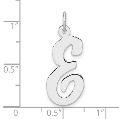 Large Sterling Silver Rhodium-plated Script Letter E Initial Charm