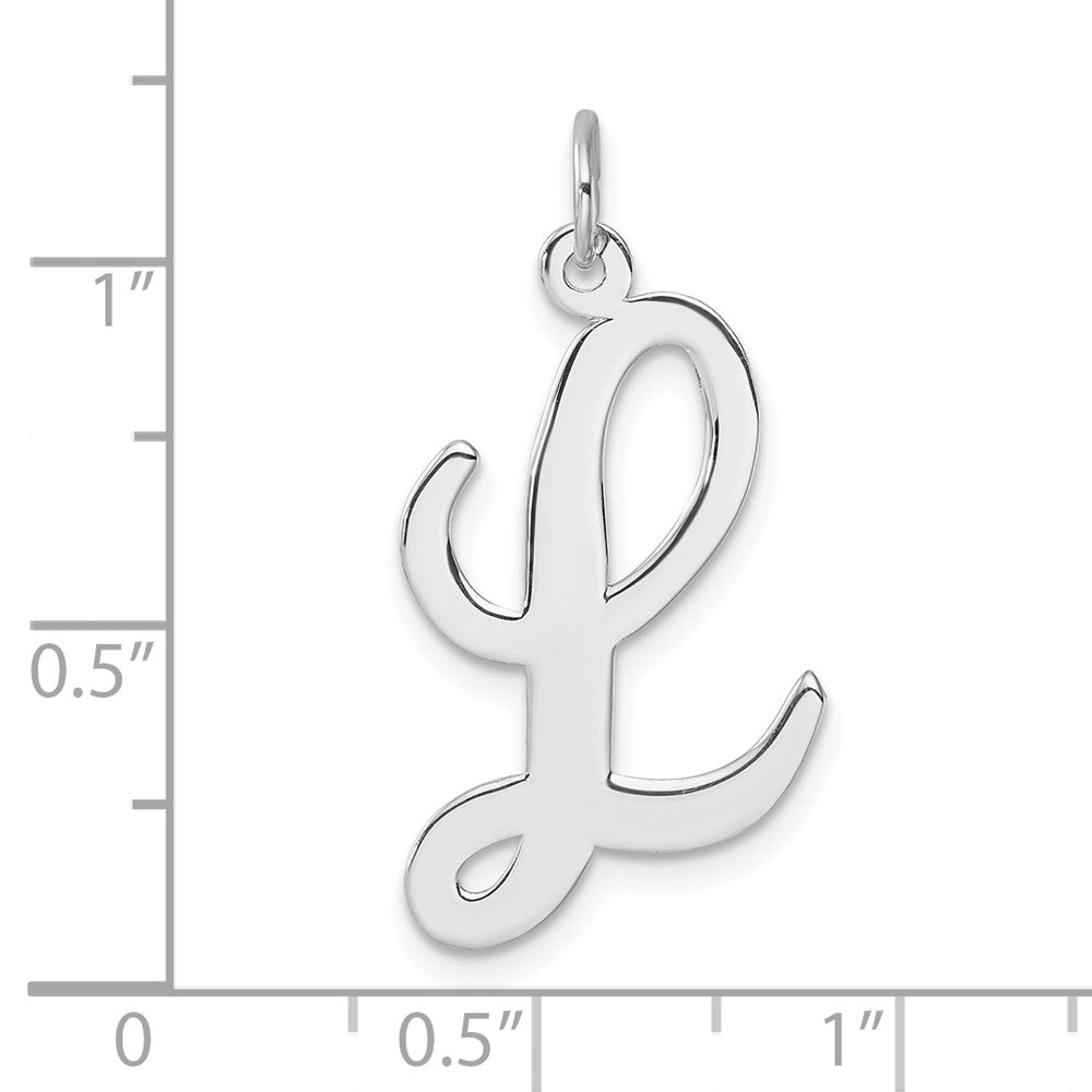 Large Sterling Silver Rhodium-plated Script Letter L Initial Charm