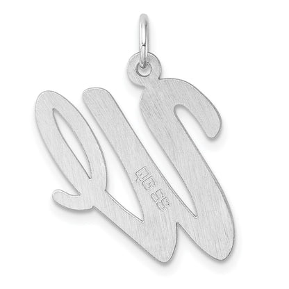 Large Sterling Silver Rhodium-plated Script Letter W Initial Charm