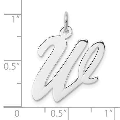 Large Sterling Silver Rhodium-plated Script Letter W Initial Charm