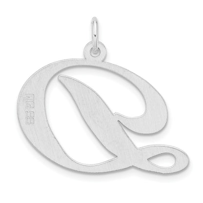 Large Sterling Silver Rhodium-plated Fancy Script Letter D Initial Charm