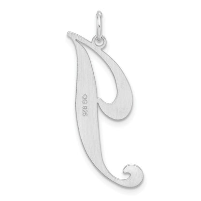 Large Sterling Silver Rhodium-plated Fancy Script Letter J Initial Charm