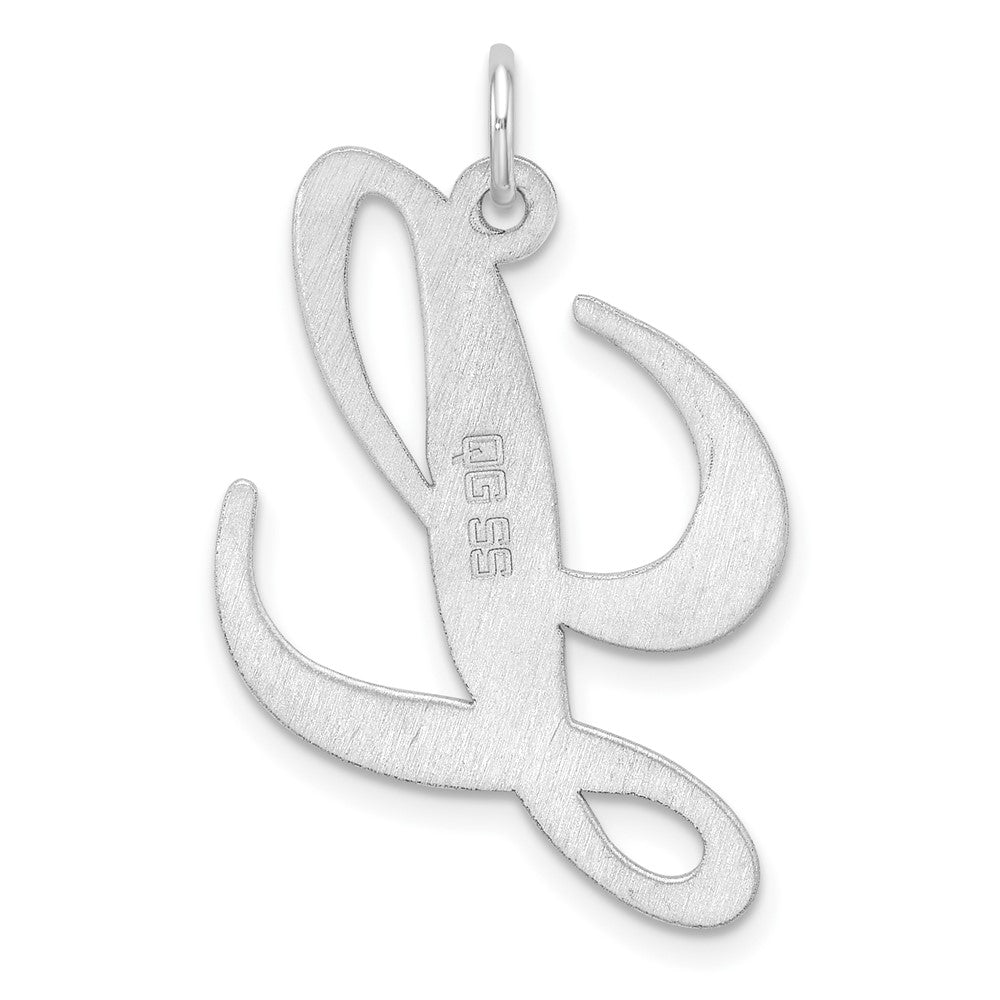 Large Sterling Silver Rhodium-plated Fancy Script Letter L Initial Charm
