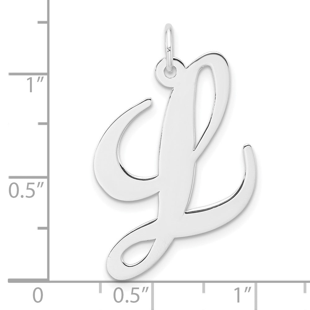 Large Sterling Silver Rhodium-plated Fancy Script Letter L Initial Charm
