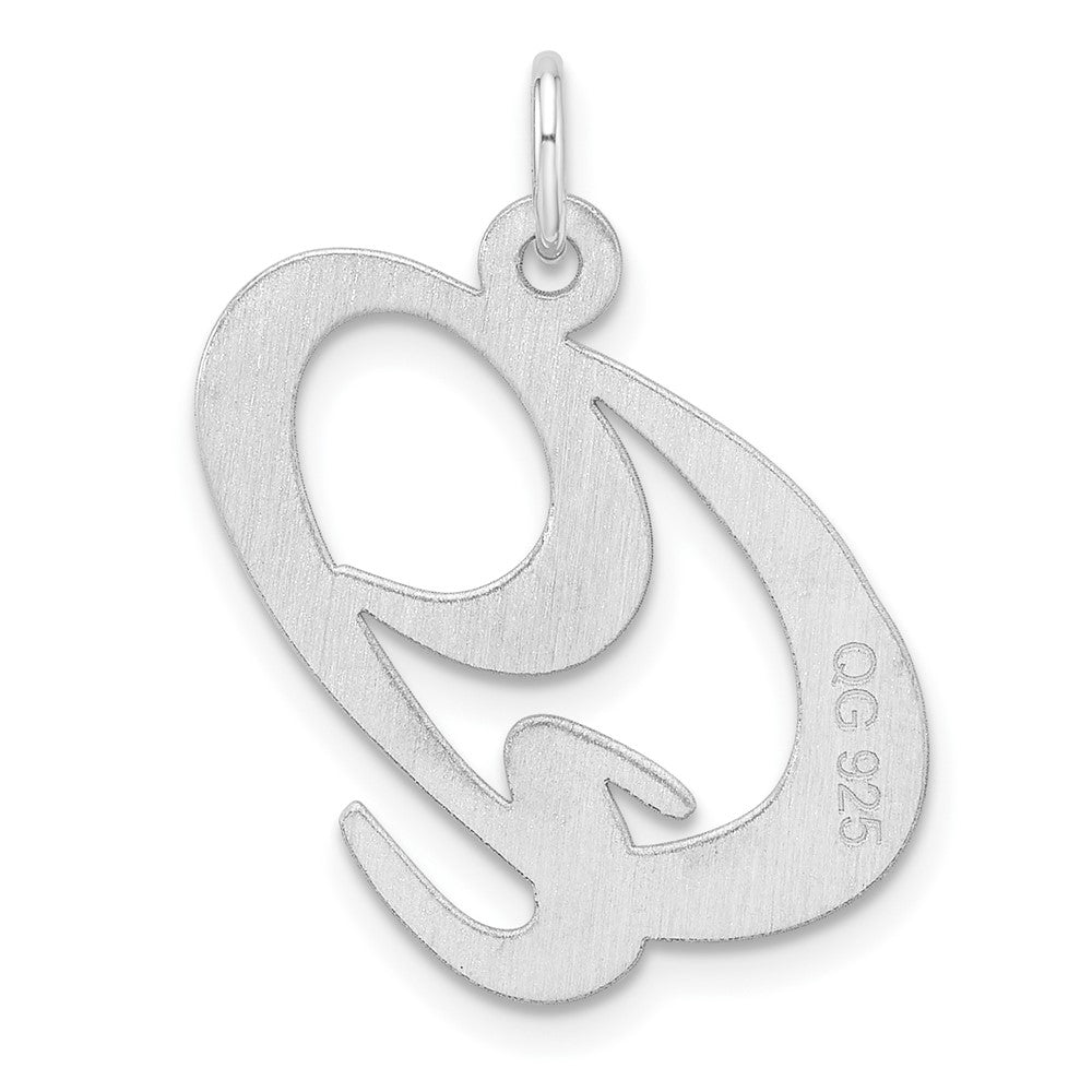 Large Sterling Silver Rhodium-plated Fancy Script Letter Q Initial Charm