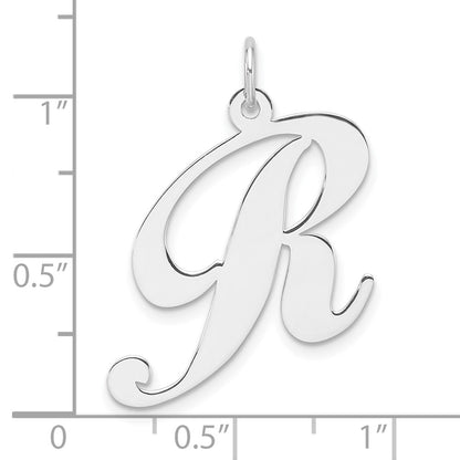 Large Sterling Silver Rhodium-plated Fancy Script Letter R Initial Charm
