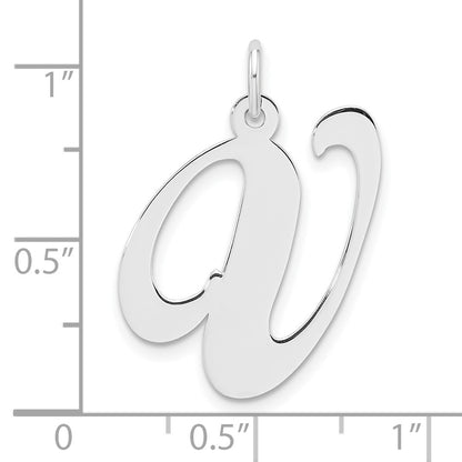 Large Sterling Silver Rhodium-plated Fancy Script Letter V Initial Charm