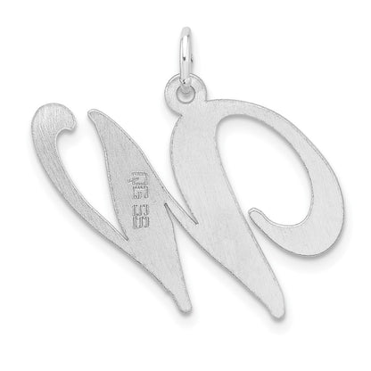 Large Sterling Silver Rhodium-plated Fancy Script Letter W Initial Charm