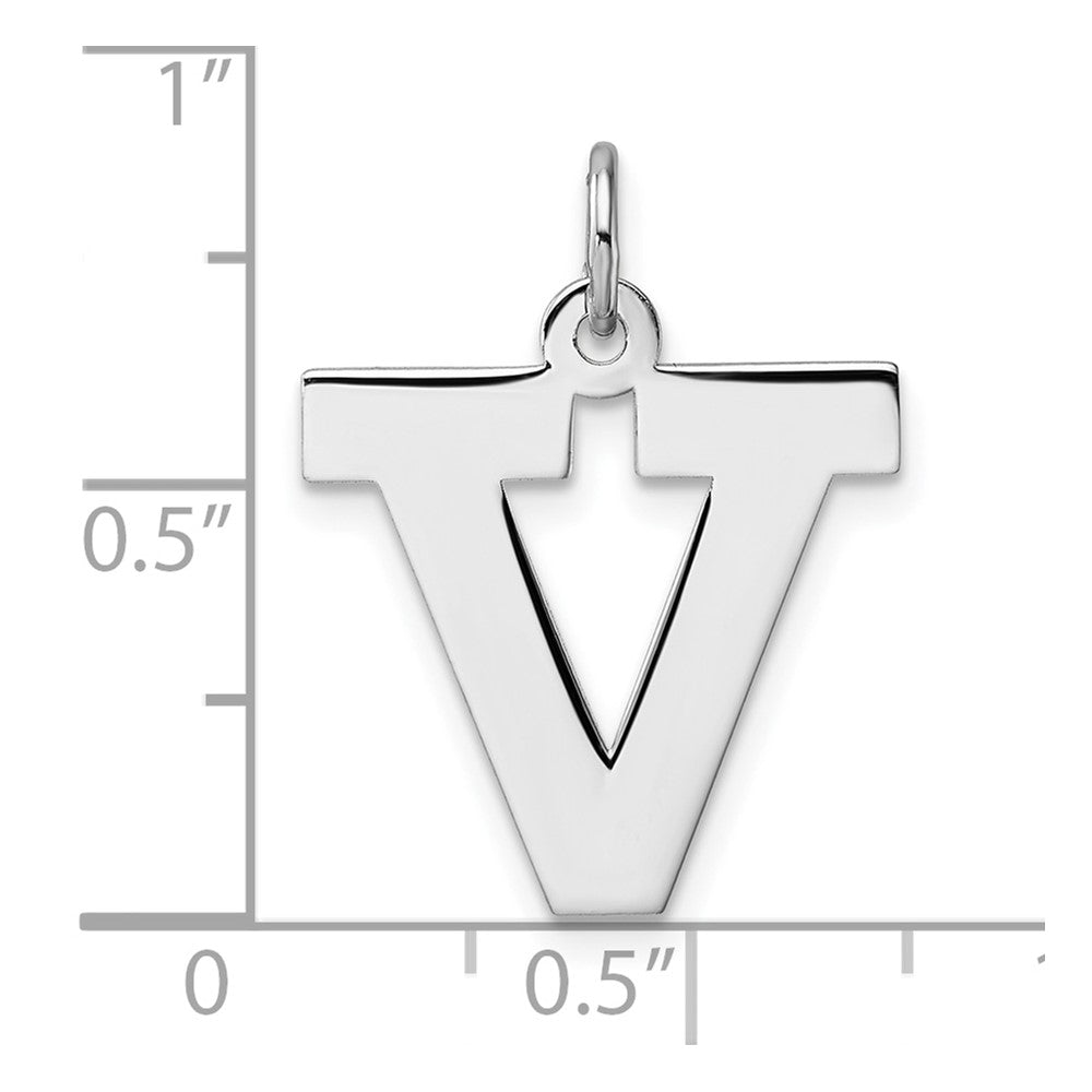 Large Sterling Silver Rhodium-plated Block Letter V Initial Charm