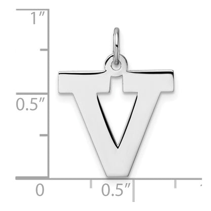 Large Sterling Silver Rhodium-plated Block Letter V Initial Charm