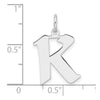 Small Sterling Silver Rhodium-plated Artisan Block Letter K Initial Charm
