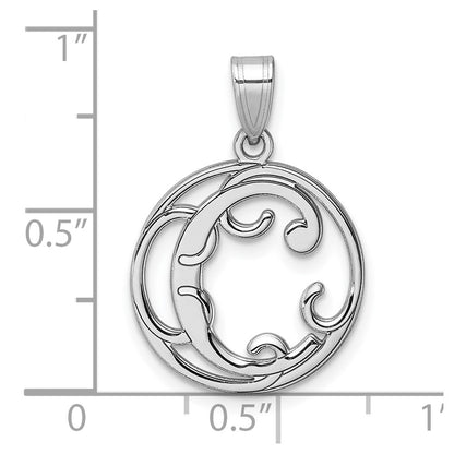 Small Sterling Silver Rhodium-plated Fancy Script Letter C Initial Pendant