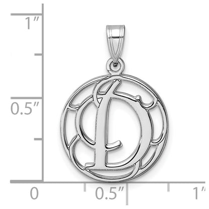 Small Sterling Silver Rhodium-plated Fancy Script Letter D Initial Pendant