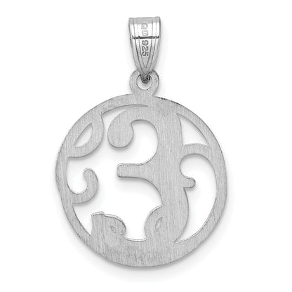 Small Sterling Silver Rhodium-plated Fancy Script Letter E Initial Pendant