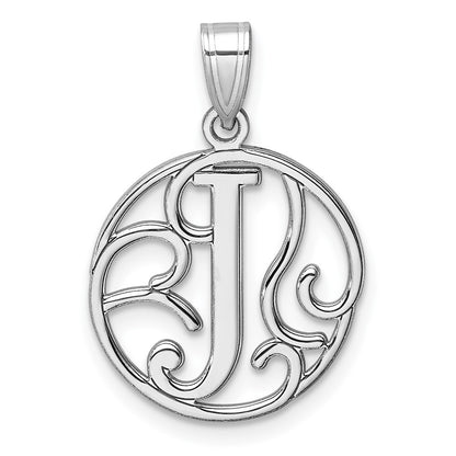 Small Sterling Silver Rhodium-plated Fancy Script Letter J Initial Pendant