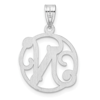 Small Sterling Silver Rhodium-plated Fancy Script Letter N Initial Pendant