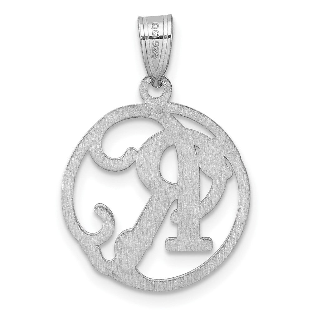 Small Sterling Silver Rhodium-plated Fancy Script Letter R Initial Pendant