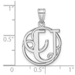 Small Sterling Silver Rhodium-plated Fancy Script Letter U Initial Pendant