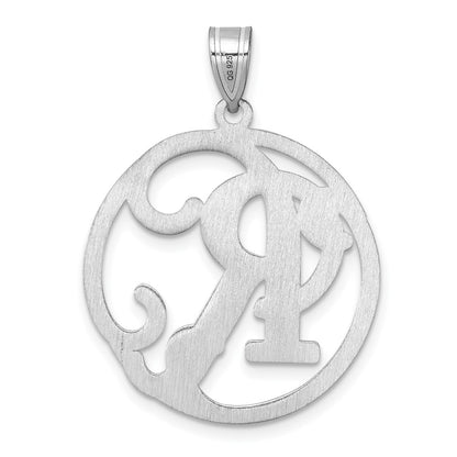 Large Sterling Silver Rhodium-plated Fancy Script Letter R Initial Pendant