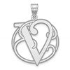Large Sterling Silver Rhodium-plated Fancy Script Letter V Initial Pendant