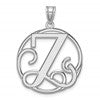 Large Sterling Silver Rhodium-plated Fancy Script Letter Z Initial Pendant