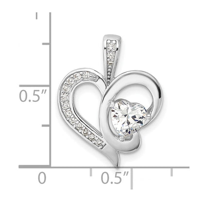 Sterling Silver Rhodium-plated CZ Heart Pendant