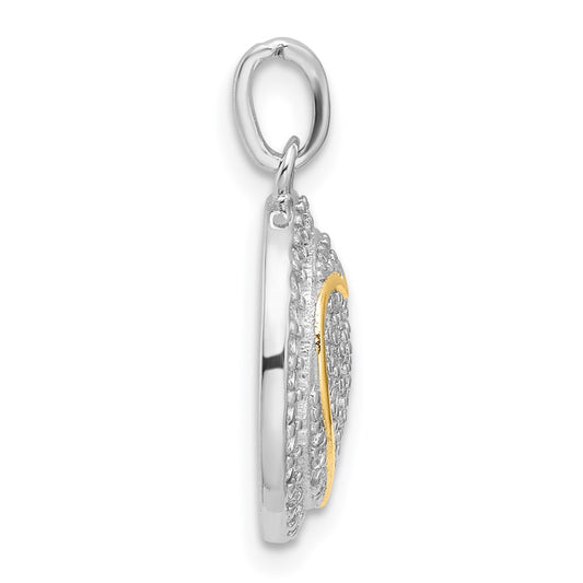 Sterling Silver Gold-plated CZ Heart Circle Pendant