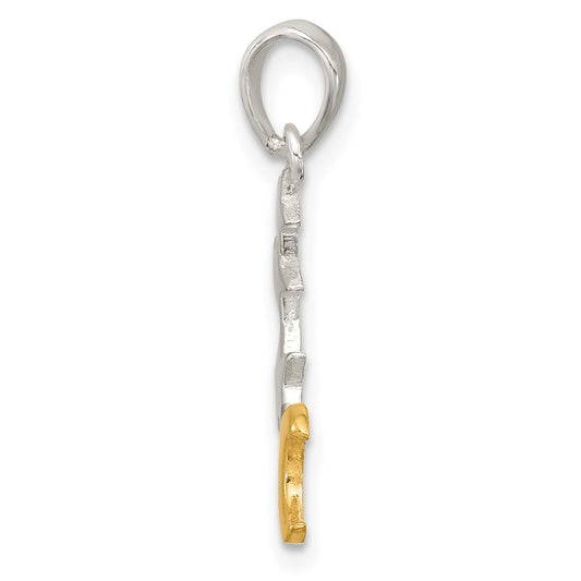 Sterling Silver E-Coat and Gold-tone Star and Moon Pendant