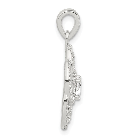 Sterling Silver E-coated CZ Flower Pendant