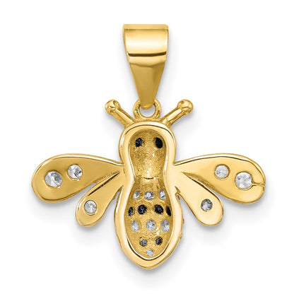 Sterling Silver Gold-tone Black Rhodium-plated Bee with CZ Pendant