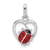 Sterling Silver Rhodium-plated Enameled Ladybug in Heart Pendant