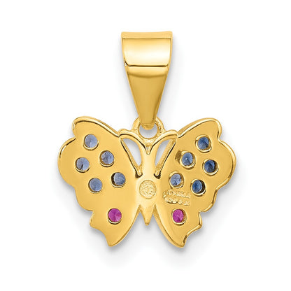 SS Gold-tone Black Rh-plated Blue Nano Crystal/ .02Lab Cr. Ruby Pendant