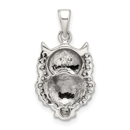 Sterling Silver Polished and Antiqued Owl Pendant
