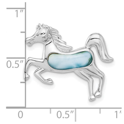Sterling Silver Rhodium-plated Larimar Horse Chain Slide