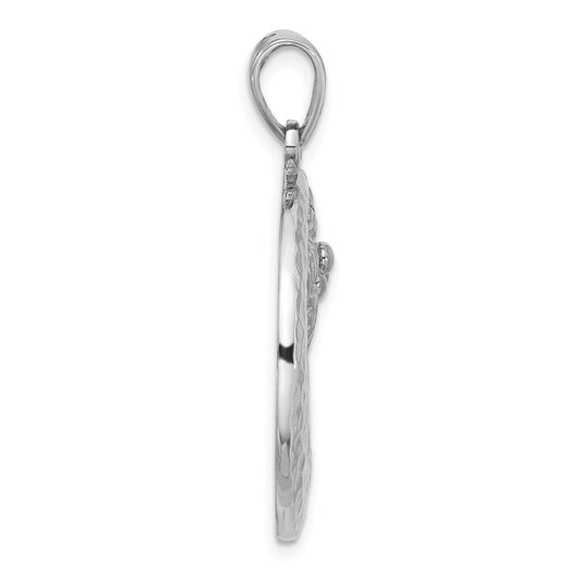 Sterling Silver Rh-Plated Polished Palm Tree with Crescent Moon Pendant