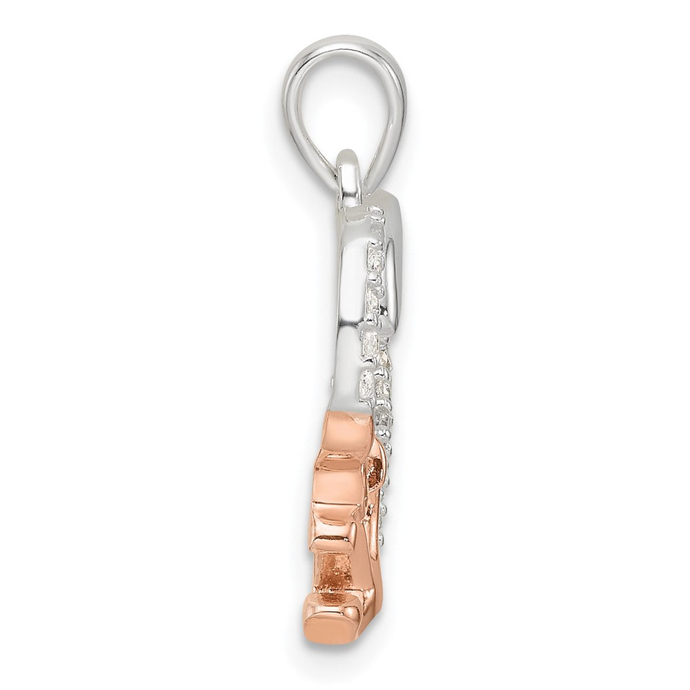 Sterling Silver Rose-tone Polished CZ Anchor Heart Pendant