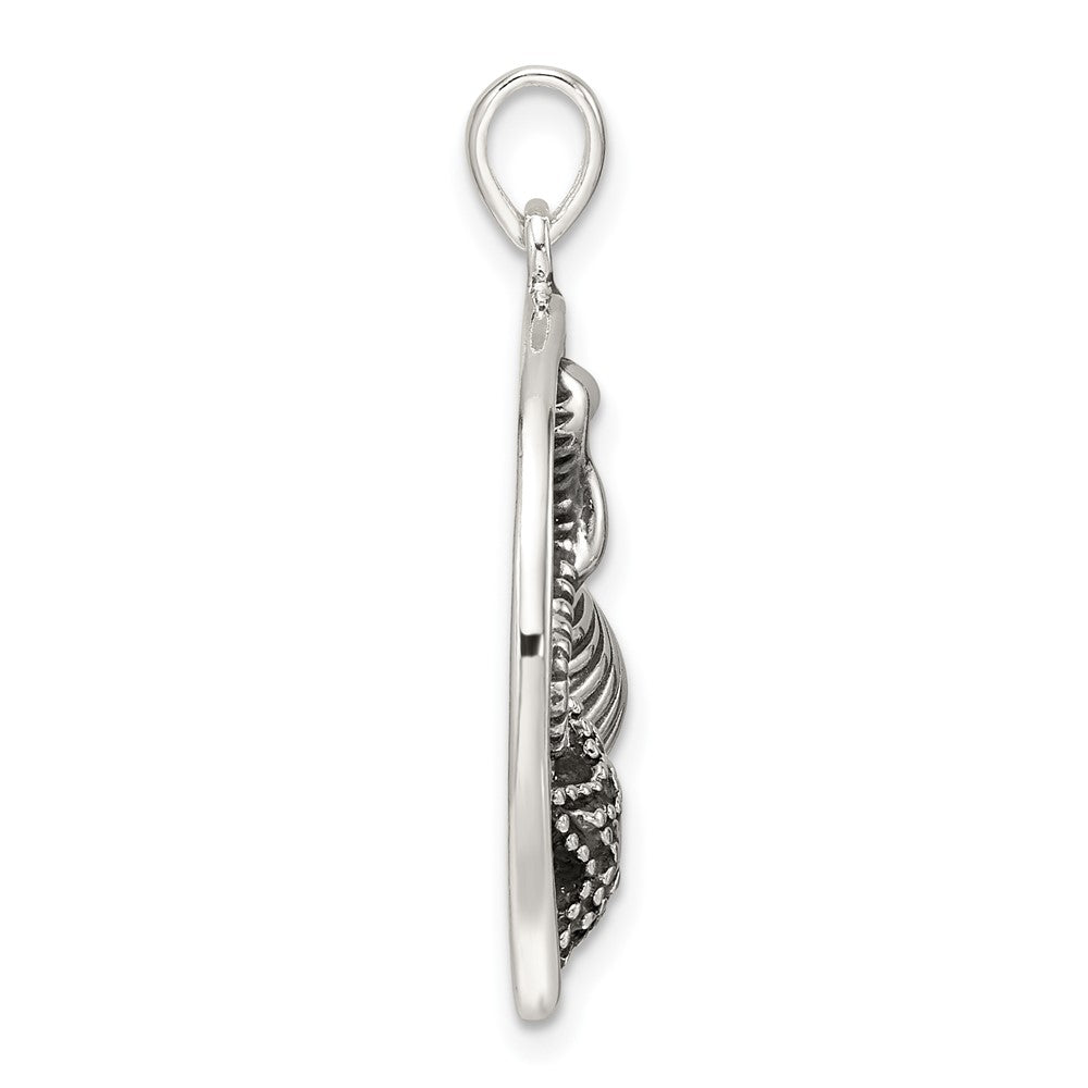 Sterling Silver Polished and Antiqued Sea Life Circle Pendant