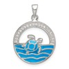 Sterling Silver Polished Blue Enamel and CZ Sea Turtle Circle Pendant