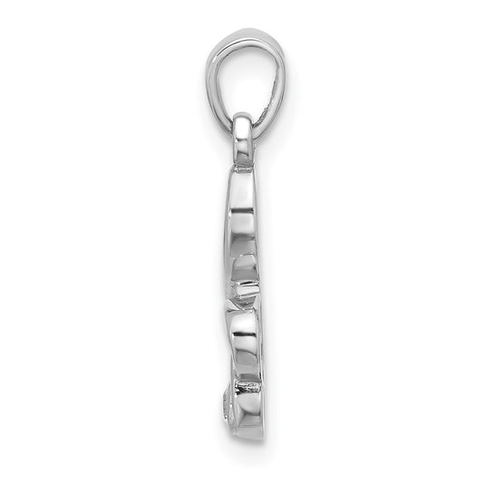 Sterling Silver Rhodium-plated CZ Treble Clef Pendant